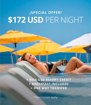 Woman by pool with $172 per night offer including breakfast